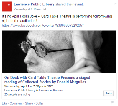 Lawrence veřejná knihovna událost facebook post