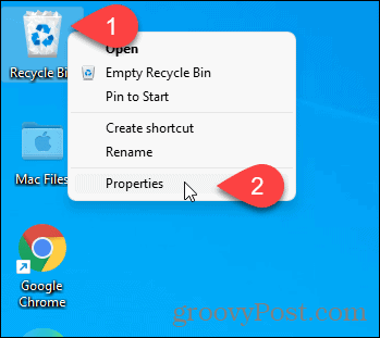 Získejte vlastnosti koše pomocí ikony na ploše v systému Windows 11