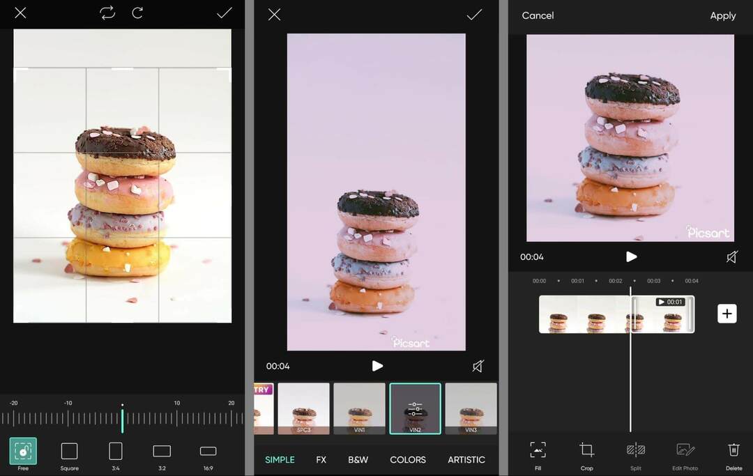 aplikace pro úpravy videa-krátká-forma-obsah-mobilní aplikace-picsart-šablony-animace-fotek-oříznutí-klipů-automatické vyplňování-pozadí-úpravy-filtry-19