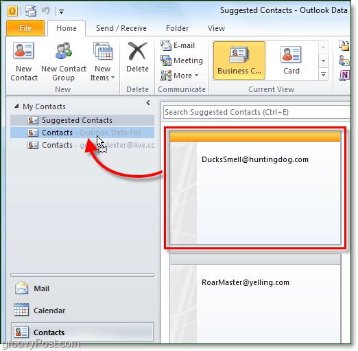 uložit navrhované kontakty v aplikaci Outlook 2010
