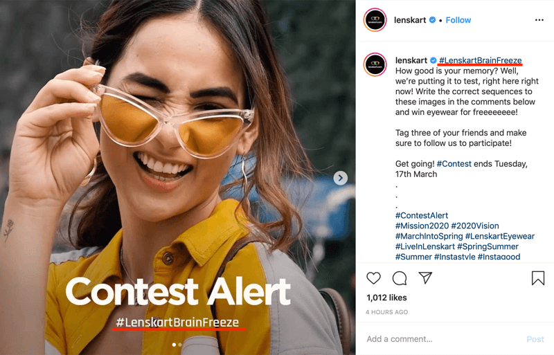 příklad příspěvku do soutěže Instagram, který obsahuje značkový hashtag v obrázku a titulku