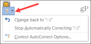 Tlačítko automatických oprav v aplikaci Word ve Windows