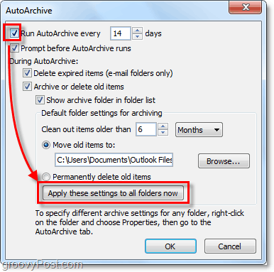 povolit automatické archivování pro všechny e-maily aplikace Outlook 2010