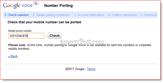 Telefonní číslo Google Voice Port