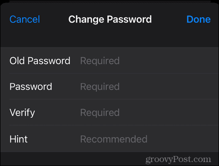 iphone změnit heslo poznámky