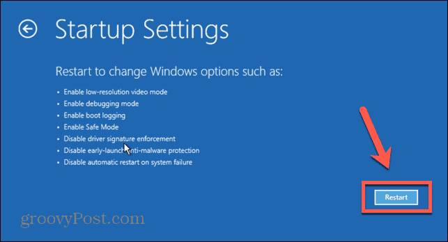restartování nastavení spouštění systému Windows 11