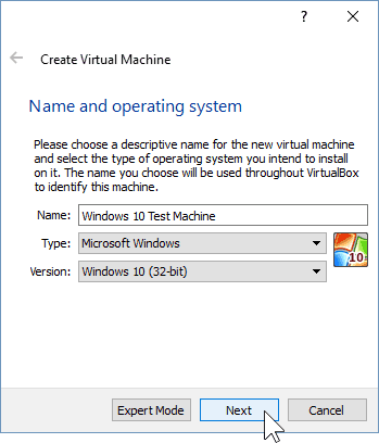 02 Pojmenujte nový virtuální počítač (instalace systému Windows 10)
