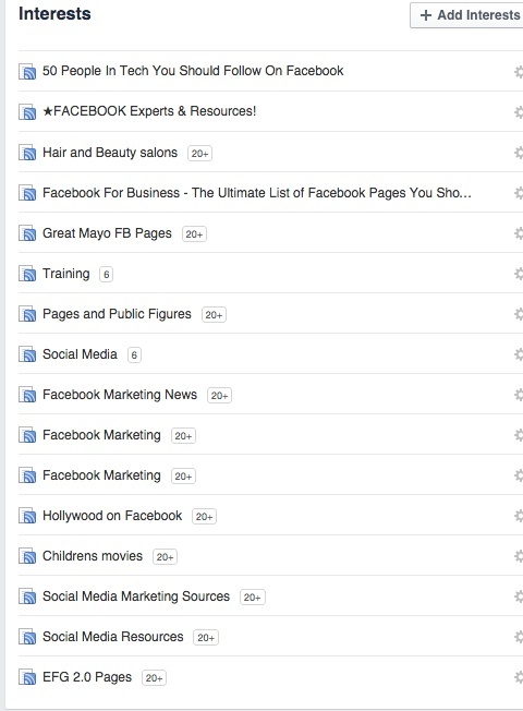 facebookové zájmové seznamy