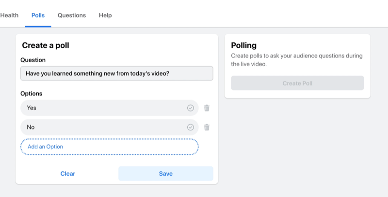 možnost živého přenosu na facebooku k vytvoření hlasování