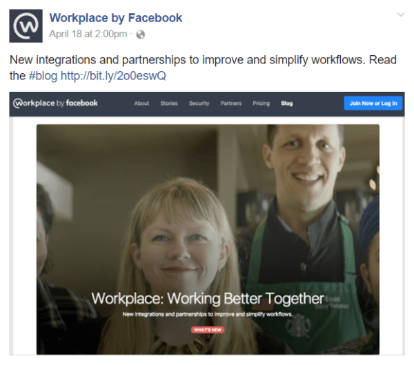 Facebook oznámil několik nových integrací a partnerství v rámci svého týmového komunikačního nástroje Workplace by Facebook.