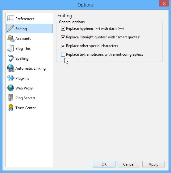 Windows Live Writer Editace