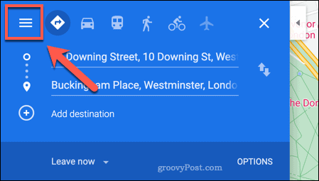 Přístup do nabídky Map Google