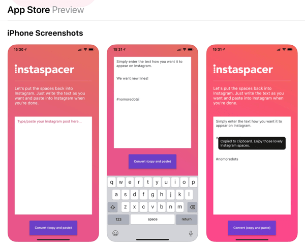 Aplikace Instaspacer pro titulky k fotografiím na Instagramu
