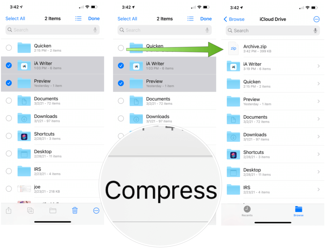 Vytvářejte a extrahujte soubory Zip na iPhone Vytvořte soubor Zip