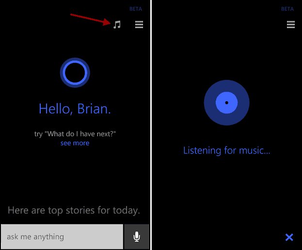 K identifikaci skladeb použijte Cortana v systému Windows Phone 8.1