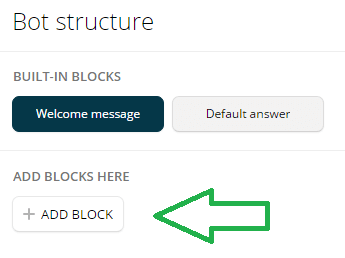 Kliknutím na + Přidat blok přidáte nový blok do Chatfuel.
