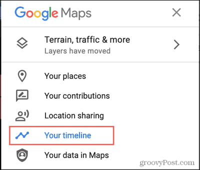Nabídka Map Google, vaše časová osa