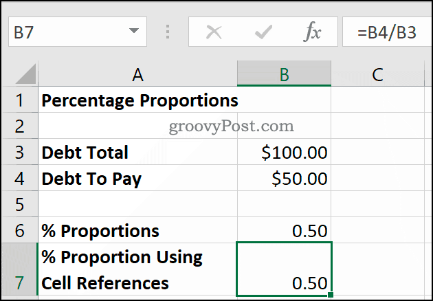 Výpočet procenta jako proporce pomocí aplikace Microsoft Excel