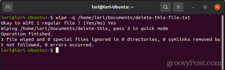 Bezpečně odstraňte soubor pomocí vymazání pomocí rychlého režimu v systému Linux