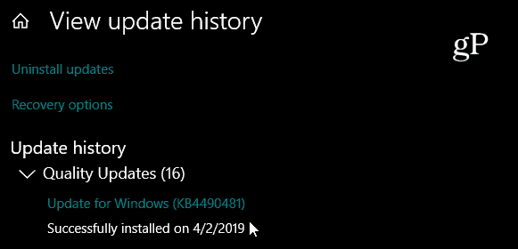 Kumulativní aktualizace systému Windows 10 KB4490481