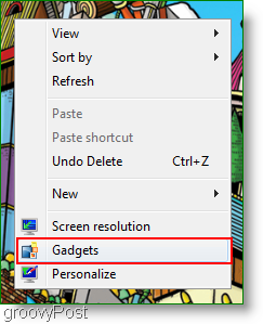 windows 7 feed čtečky gadgets přístup kontextové menu