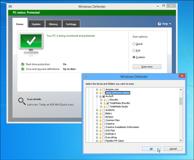 Vlastní skenování programu Windows Defender