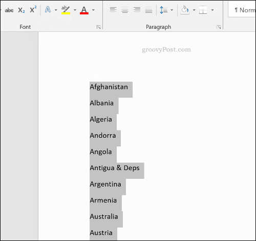 Tříděný seznam v aplikaci Microsoft Word