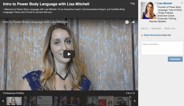 Když kliknete a sledujete video na profilu LinkedIn, zobrazí se v zobrazení na celou obrazovku.
