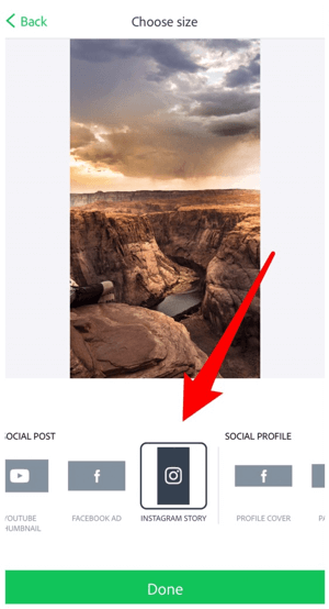 Jako velikost obrázku vyberte Instagram Story.