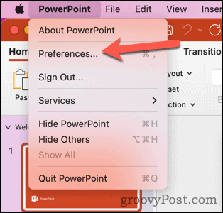 Otevřete předvolby aplikace Mac PowerPoint