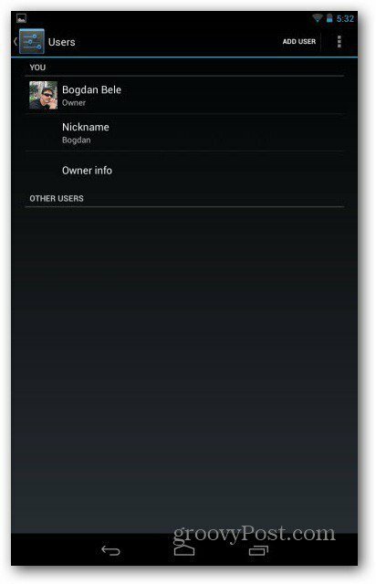 Uživatelské účty Nexus 7 přidávají uživatele