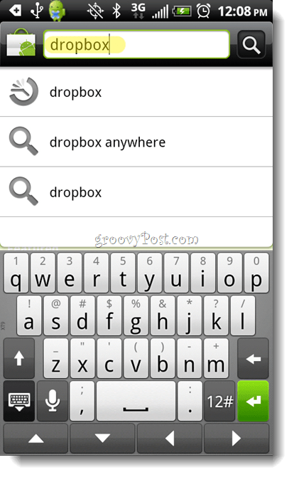 Vyhledávací aplikace Android Dropbox