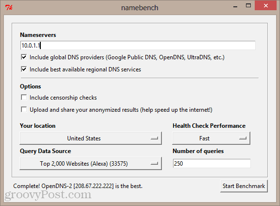 namebench GUI v systému Windows 8