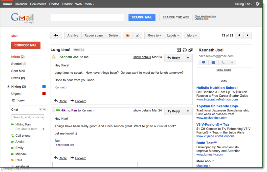 Téma konverzace v Gmailu