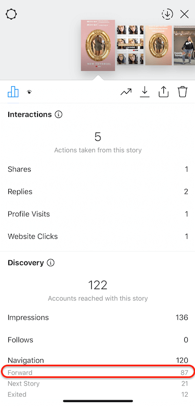 data příběhů Instagramu zobrazující klepnutí vpřed na vašem příběhu