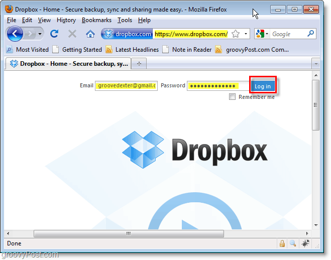 Snímek Dropbox - přihlaste se do Dropbox