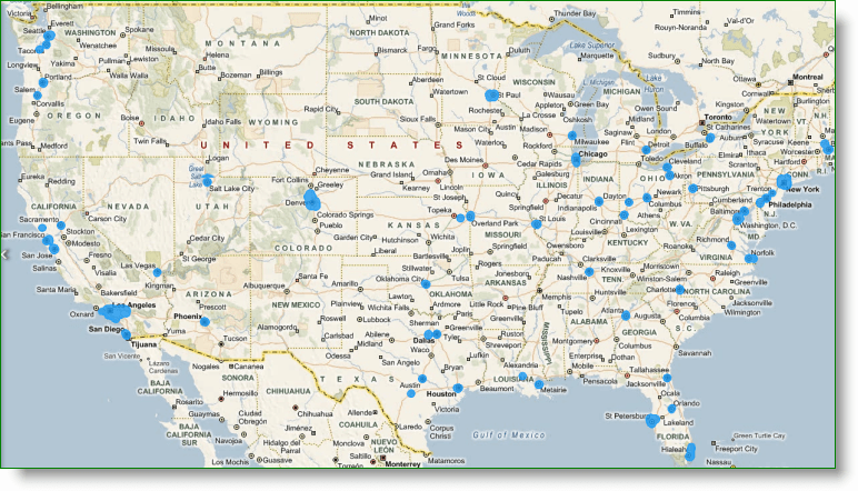 Pokrytí Bing Maps StreetSide v USA