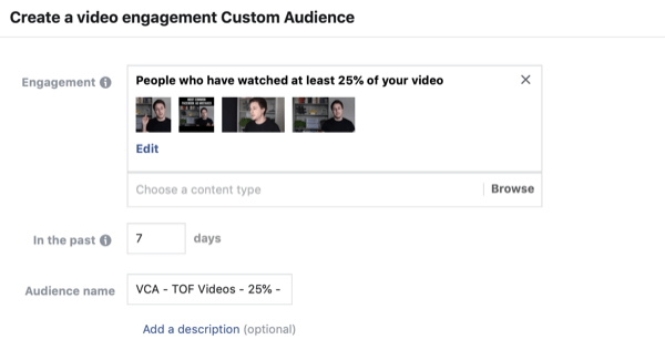 Vytvořte vlastní publikum diváků videa na Facebooku, krok 2.