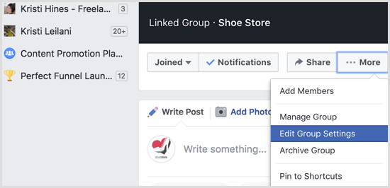 Nastavení úprav skupiny na Facebooku