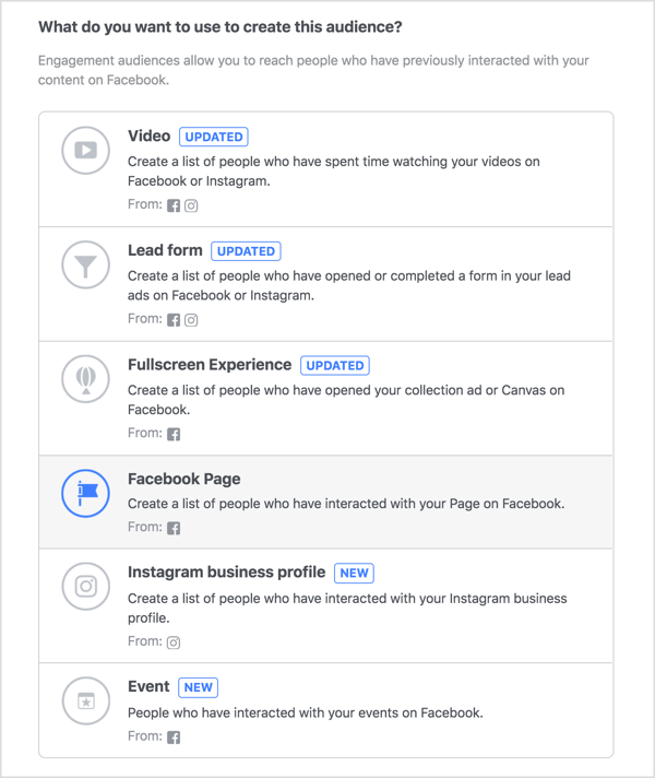 Vyberte stránku Facebook pro své vlastní publikum zaměřené na zapojení.