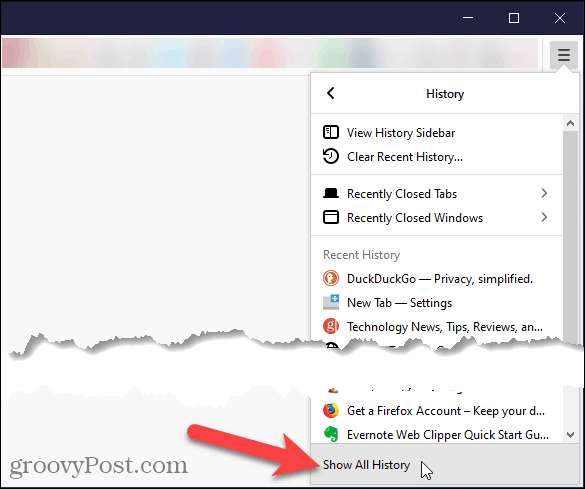 V prohlížeči Firefox vyberte Zobrazit celou historii