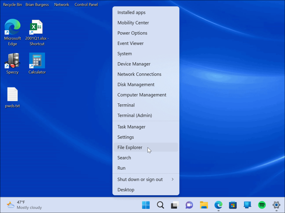 Otevřete nabídku Power User Menu ve Windows 11