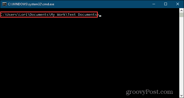 Okno Příkazový řádek otevřené pro konkrétní složku ve Windows