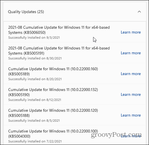 aktualizace kvality Windows 11