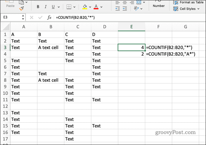 Vzorec COUNITF v Excelu