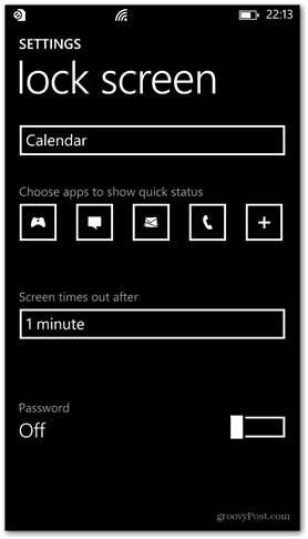 Windows Phone 8 přizpůsobuje heslo obrazovky zámku vypnuto
