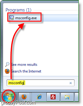 spusťte msconfig.exe z nabídky Start v systému Windows 7
