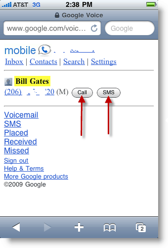 Google Voice Mobile Uskutečněte hovor nebo odešlete zprávu SMS Txt