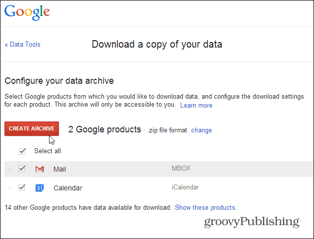 archivovat data gmailu