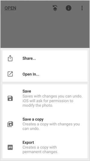 Sdílejte, ukládejte nebo exportujte svůj obrázek v mobilních aplikacích, jako je Snapseed.